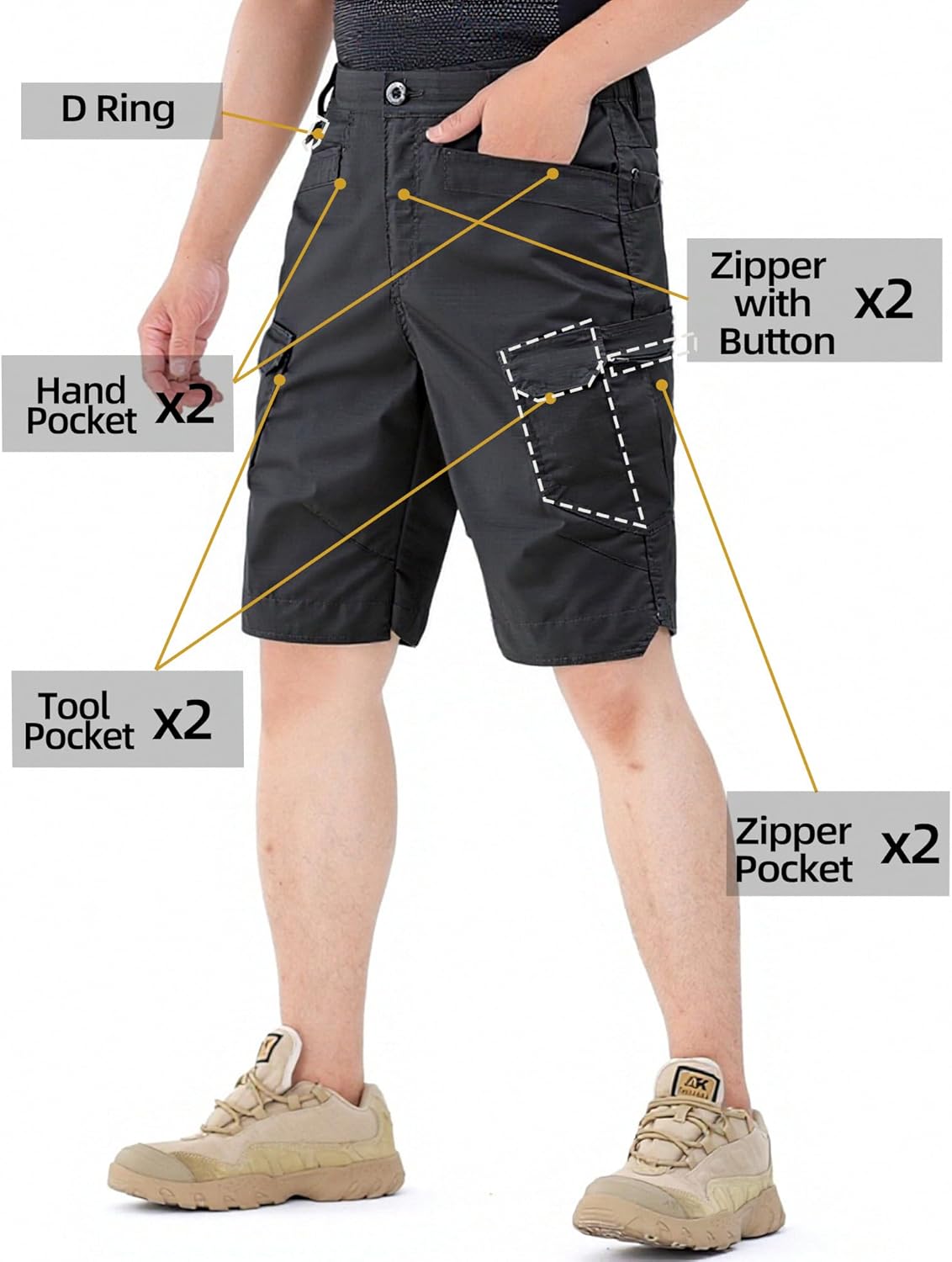 Men's Tactical Cargo Shorts Outdoor Lightweight Stretch Breathable Work Hiking with Multi Pockets