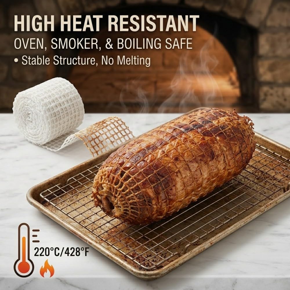 Rollo de Malla para Carne Elástica 2m 16 Huecos Red de Algodón para Asado Jamón Embutido Secado Ahumado Resistente al Calor