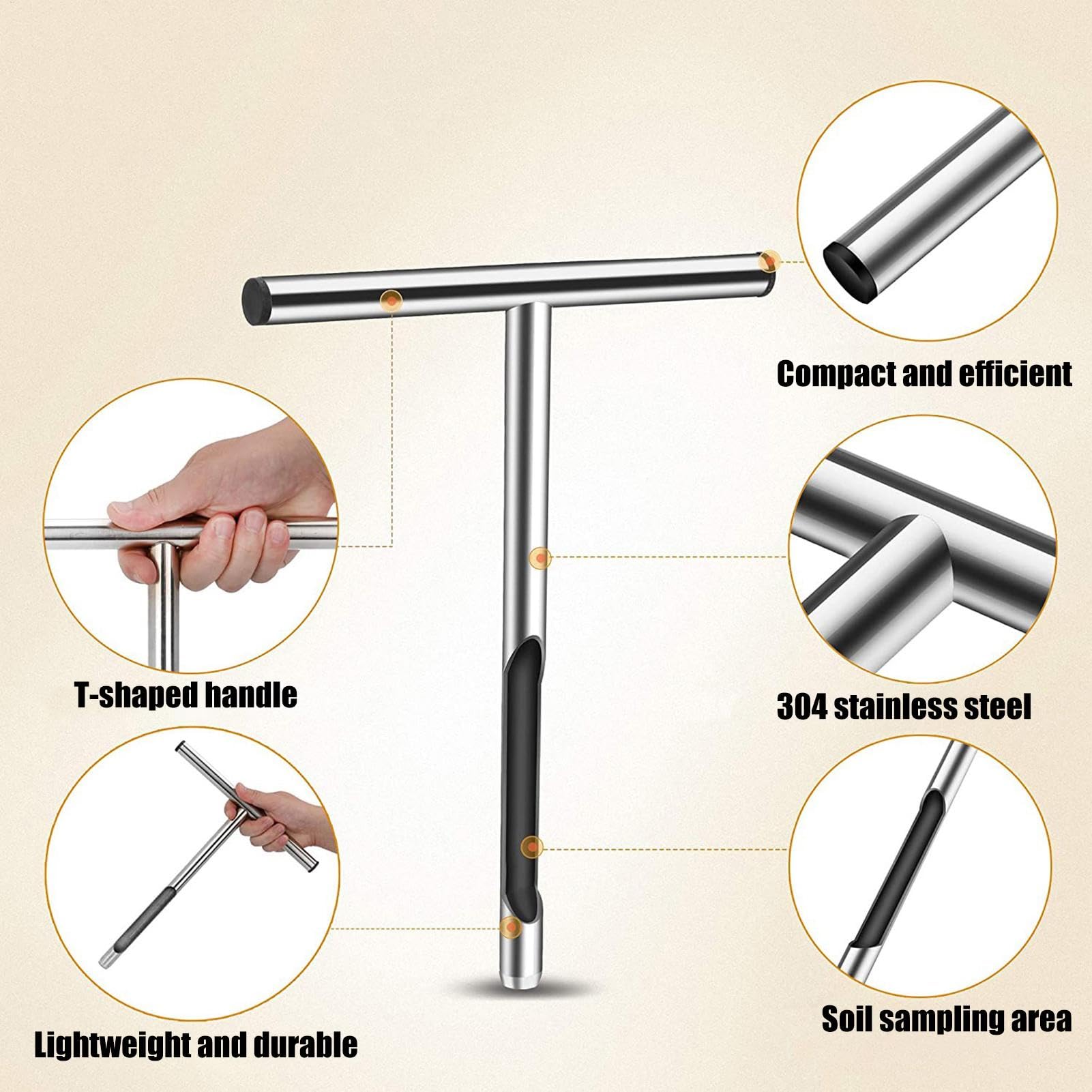 Soil Sampler Probe, T-Shape Handle Stainless Steel Soil Sampling Tool, Garden And Lawn Maintenance, Plant Care For Houseplants, Farm, And Easy To Use, T-Shape