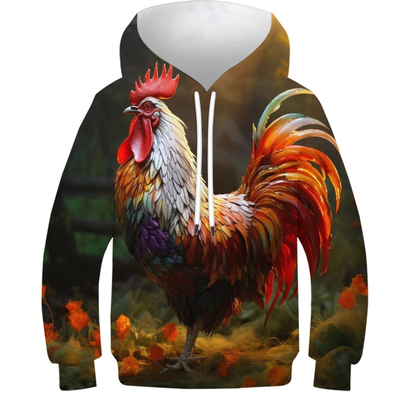 Kkpbhtyvg Unisex Style-6 3D Printed Gallic Chicken Hoodies Sportswear Pullover Men/Women Ong Sleeve Tops For Teens 8-10Y