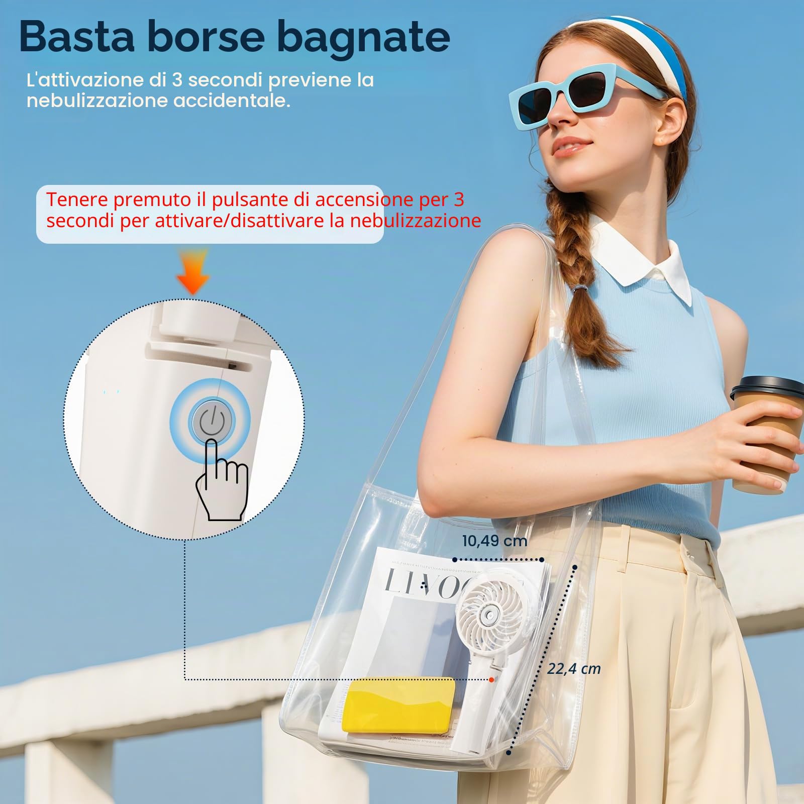 HandFan Ventilatore portatile per nebulizzazione portatile, ricaricabile, mini ventilatore pieghevole per spiaggia, viaggi, attività all'aperto, trucco, Disney (beige)