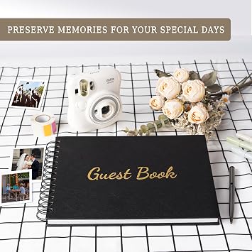 WEMATE Wedding Guest Book,Leather Wedding Receptions,Suitable for Baby Showers,Birthday and Special Events,Polaroid Guest Book with A Pen,136 Blank&Lined Pages for Sign in and Photos 7x10