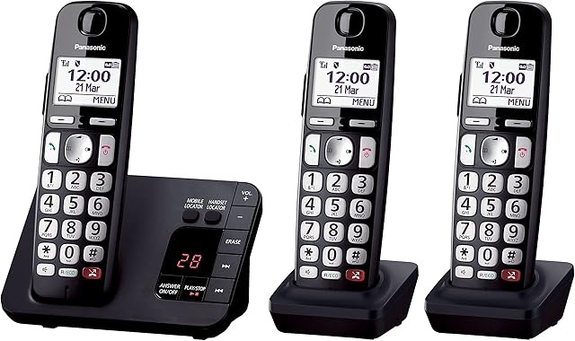 Panasonic KX-TGE823EB Digital Cordless Phone About 40 minutes Answering Machine with Nuisance Call Block and Dedicated Key, Amplified Sound Triple