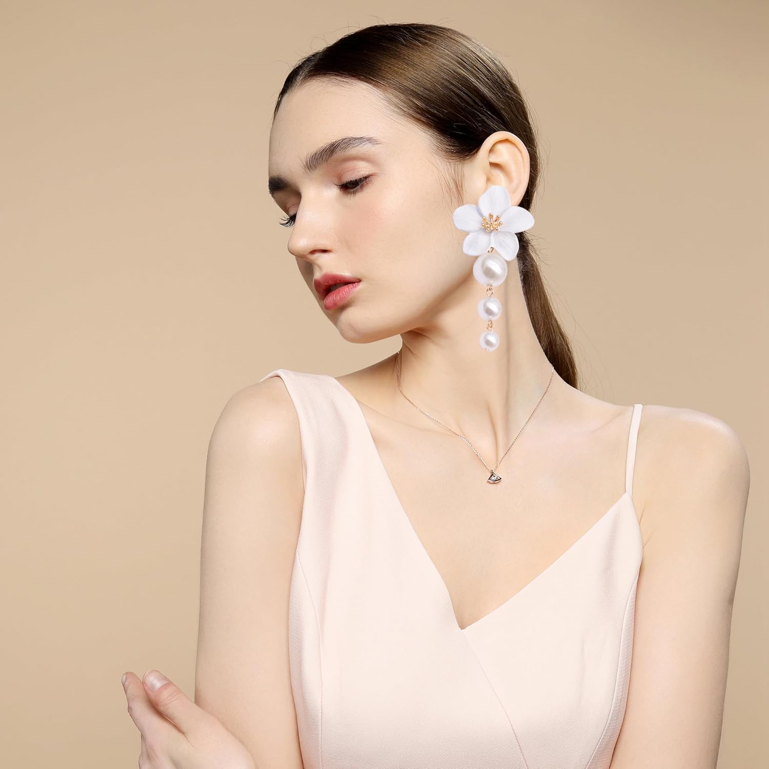 Bohemian Large Matte Flower Pearl Stud Earrings for Women White Pearl Floral Petal Flower Dangle Drop Earrings Wedding Holiday Jewelry - Image 4