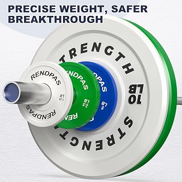 Rendpas Premium Color-Coded Rubber Bumper Plates Set - 2 Inch Olympic Weight Plates for Home Gym Cross and Strength Training