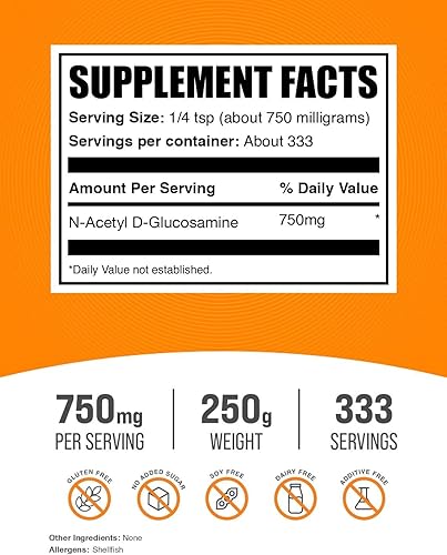 Miniatura 7 de BulkSupplements. com N-acetil D-glucosamina en polvo - NAG Powder - Suplementos de glucosamina, suplementos de apoyo para las articulaciones - 750