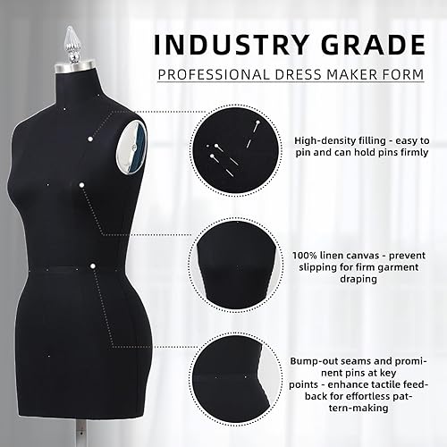 Miniatura 4 de PDM WORLDWIDE Maniquí de costura de grado industrial, talla 6, forma de vestido profesional para diseño de ropa, maniquí de altura ajustable para