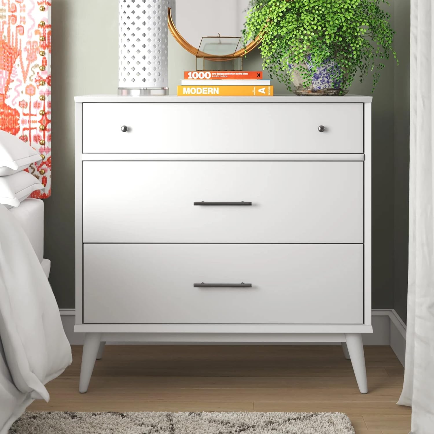 Camaflexi Mid-Century Three Drawer Dresser - White Finish