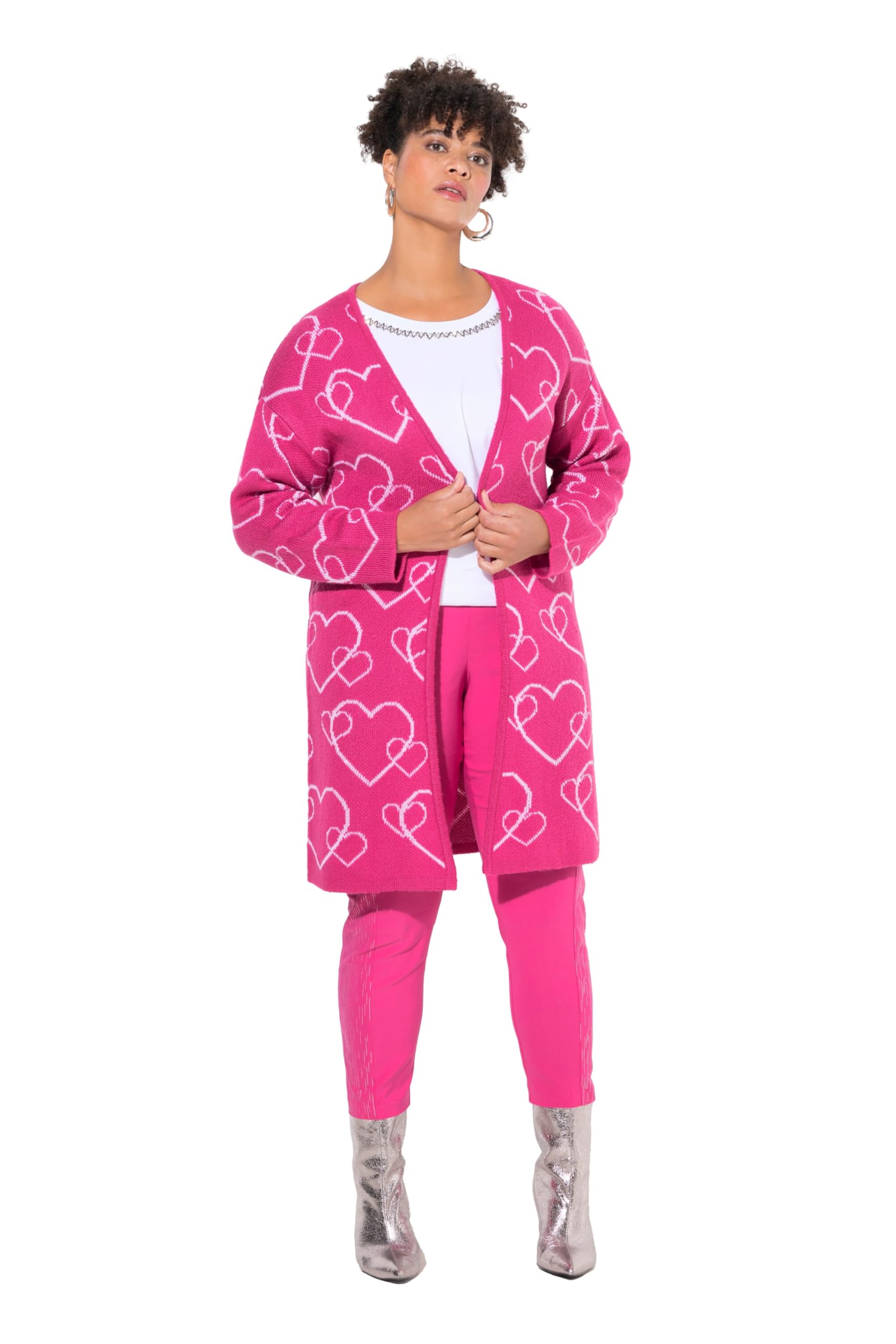 MIAMODA Damen große Größen Übergrößen Plus Size Strickjacke, Classic Fit, Herzmuster 836339