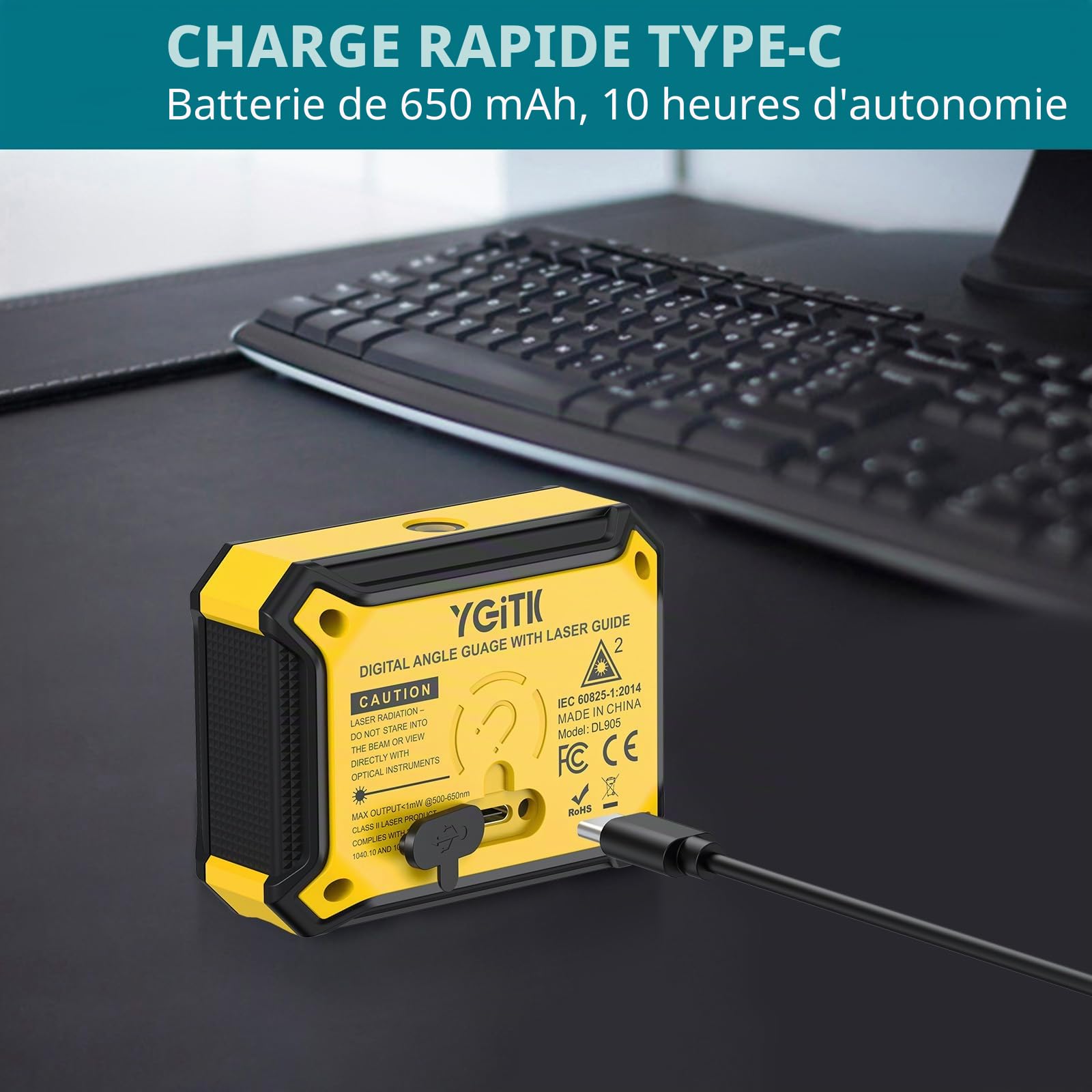 Inclinomètre Numérique 3-en-1 avec Laser Croix, Niveau Rechargeable Type-C, Angle 4x90° & 2x180°, Magnétique Haute Précision 0.05°, Outil pour Menuiserie, Scie, Bricolage, Tableaux