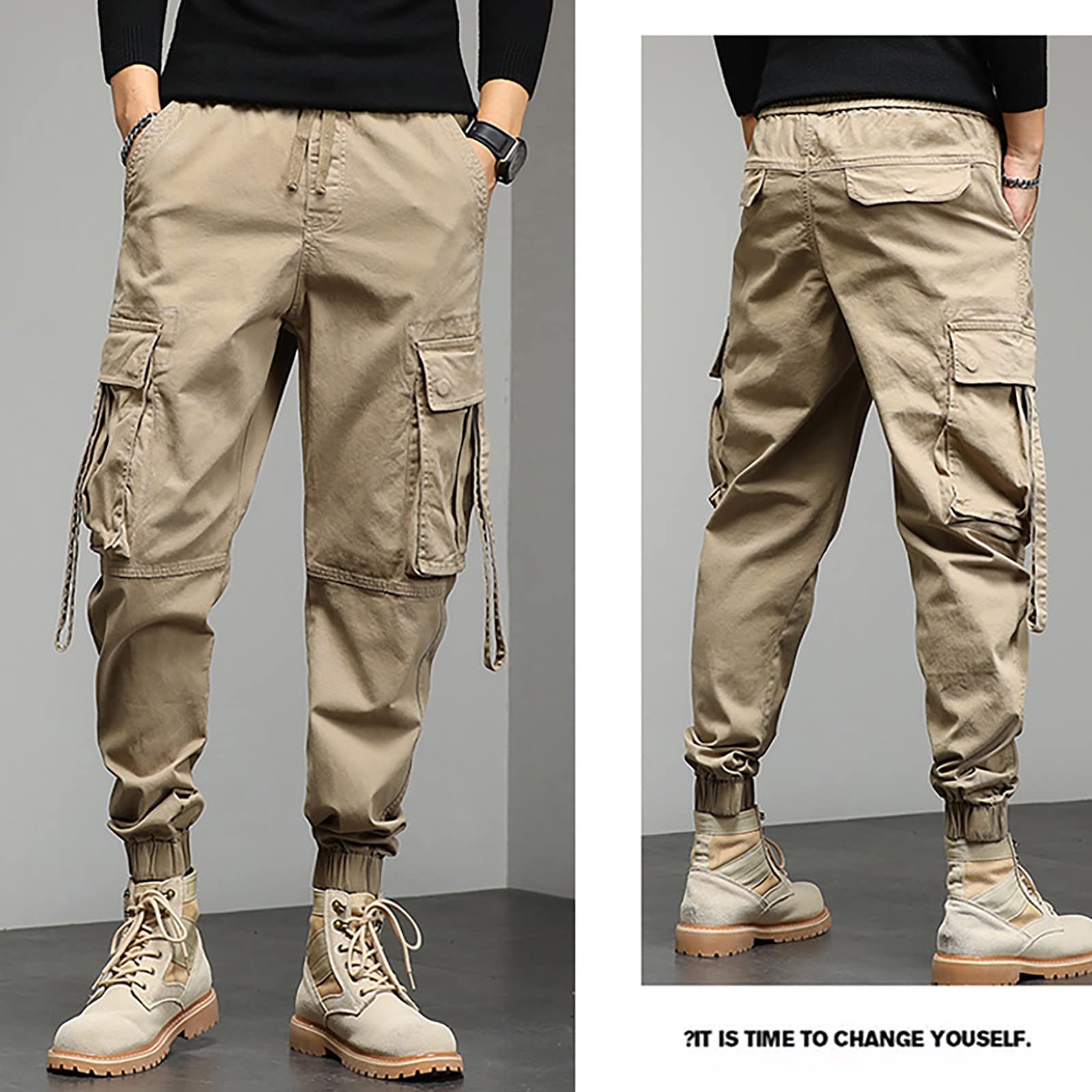 Pantalones cargo para hombre, cintura elástica, pantalones con puños para hombre, pantalones holgados de talla grande, pantalones de trabajo al aire libre, pantalones de trabajo al aire libre