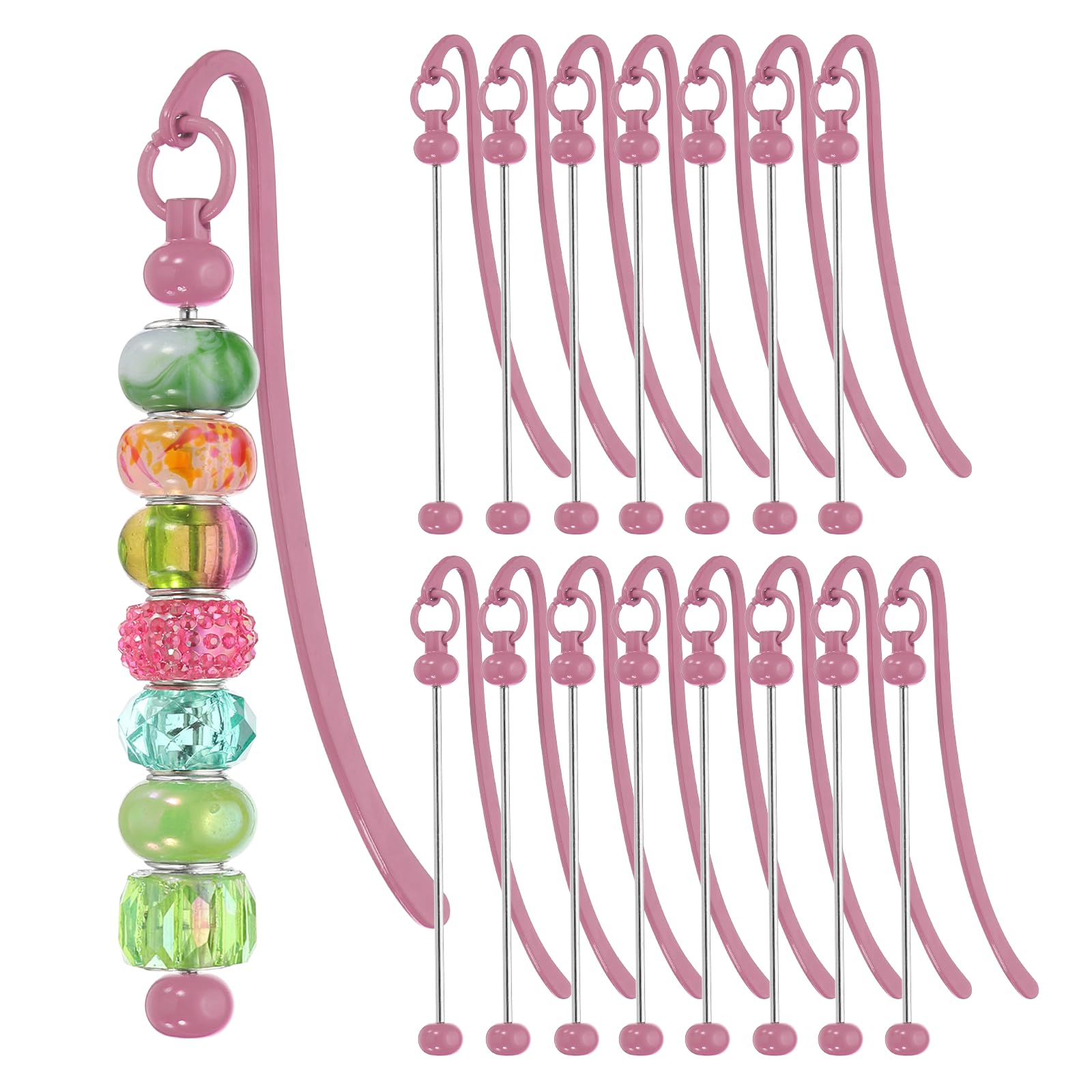 PATIKIL 16 Pcs Beadable Bookmarks, DIY Metal Blank Bar Bookmark Bead Craft Jewelry Pendant Charm Book Mark for Gift Teacher Office Supplies Home Crafts, Dusty Pink — image 1
