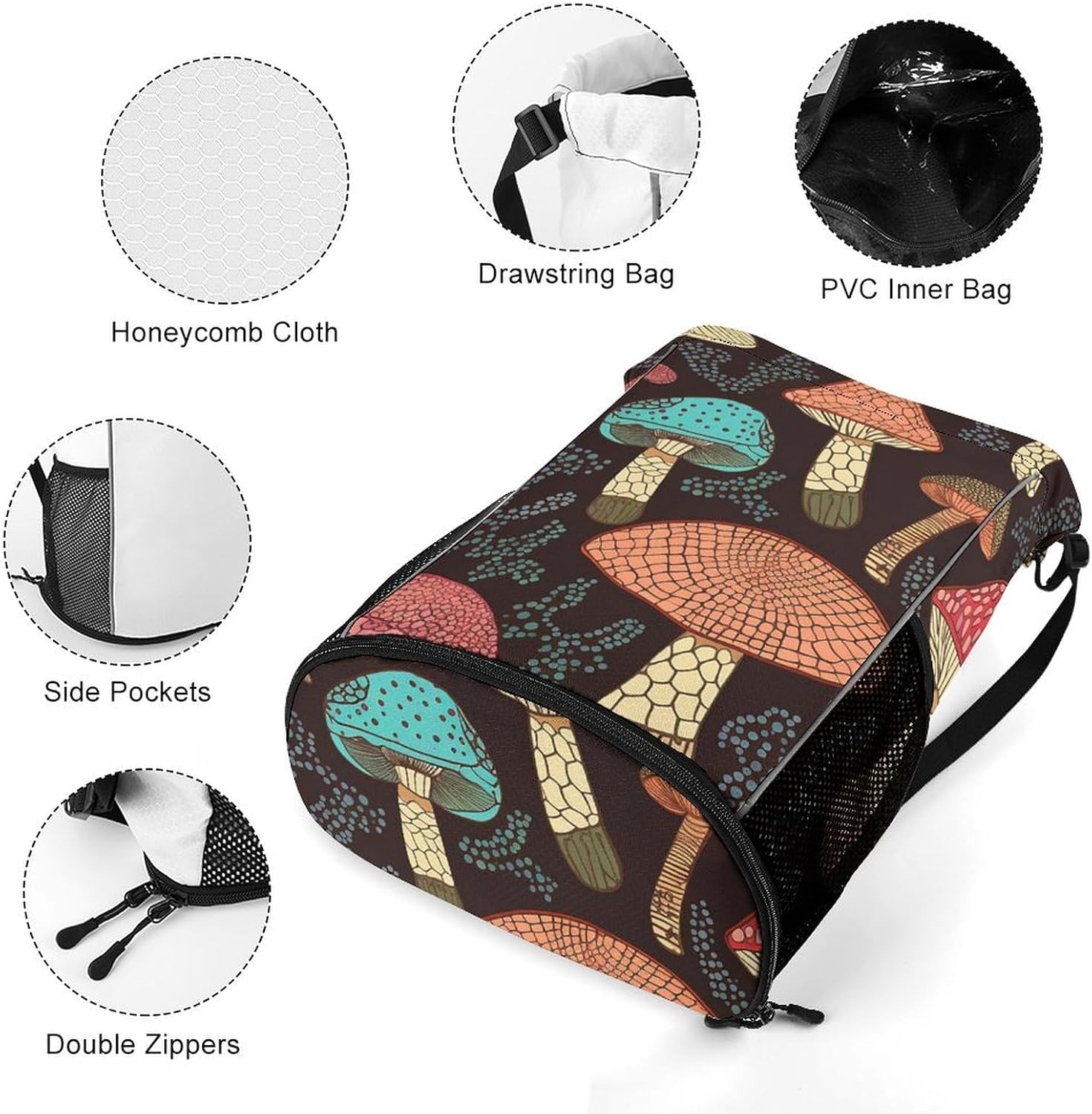 Sports Drawstring Backpack Mushroom Lightweight Backpack Dry And Wet Separation Large Capacity