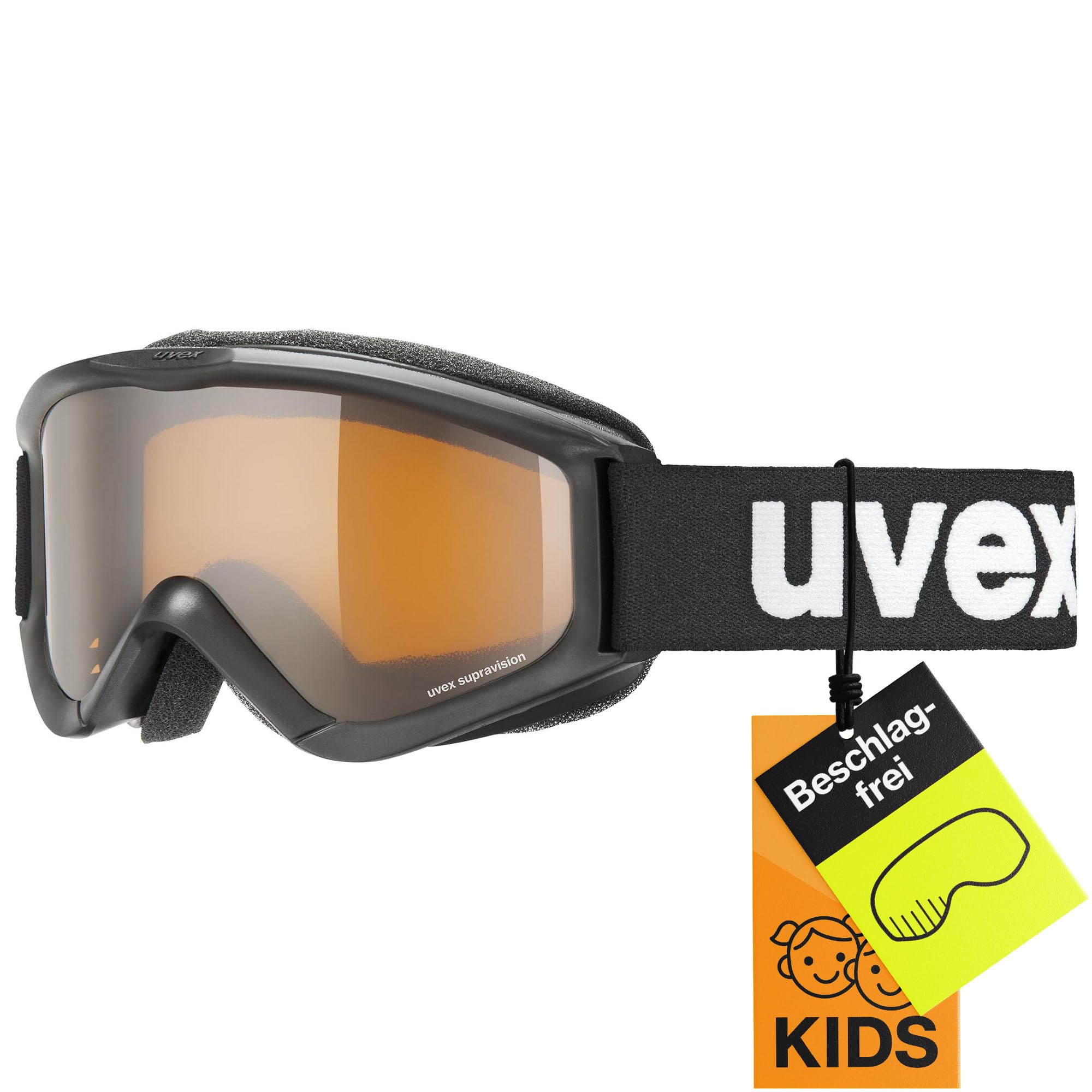 Uvex Speedy Pro, Occhiali da Sci per Bambini, con Intensificazione del Contrasto, Campo Visivo Ampliato, Privo di Appannamenti, Black/Lasergold, Taglia Unica