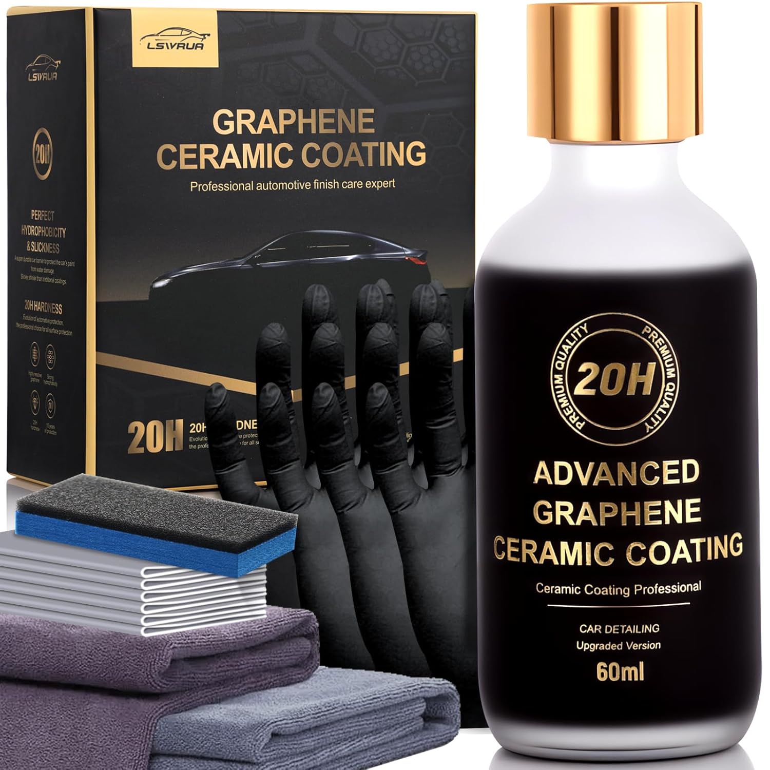 20H Advanced Graphene Ceramic Coating for Cars, Motorcycles & Boats - Self-Cleaning Effect, Ultra-High Gloss, Long-Term Protection (60mL) - Car Detailing Kit