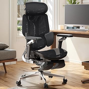 Hbada E3 Ultra Ergonomic Office Chair, Big and Tall Office Chairs - with 3-Zone Dynamic Lumbar Support, 360 Mechanical Armrests, 4D Adjustable Headrest, Aluminum Alloy, Premium Mesh Chair Black