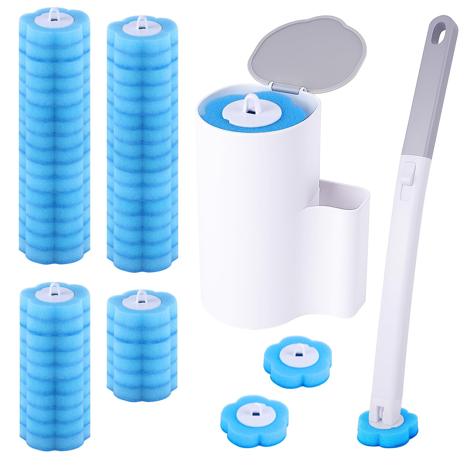 wlich Einweg Toilettenbürste, Klobürste mit 48 Stück Reiniger Nachfüllungen und Wandhalterung, WC Bürste mit Reinigungsmittel Disposable Toilet Brush für Badezimmer Hygienische Reinigung