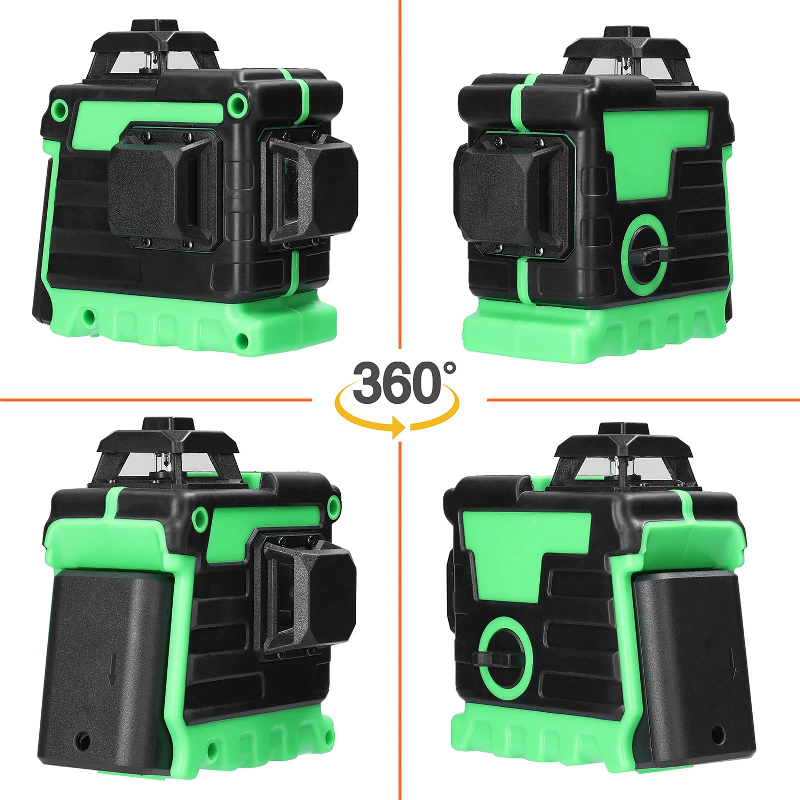 Nivel Láser Autonivelante 360 Grados 25m 3D 12 Lineas Líneas Láser Cruzada+2 * 1200mAh Batería de Litio Recargable+Base Giratoria+Soporte de Pared+Bolsa de Transporte para Diseño de Baldosas
