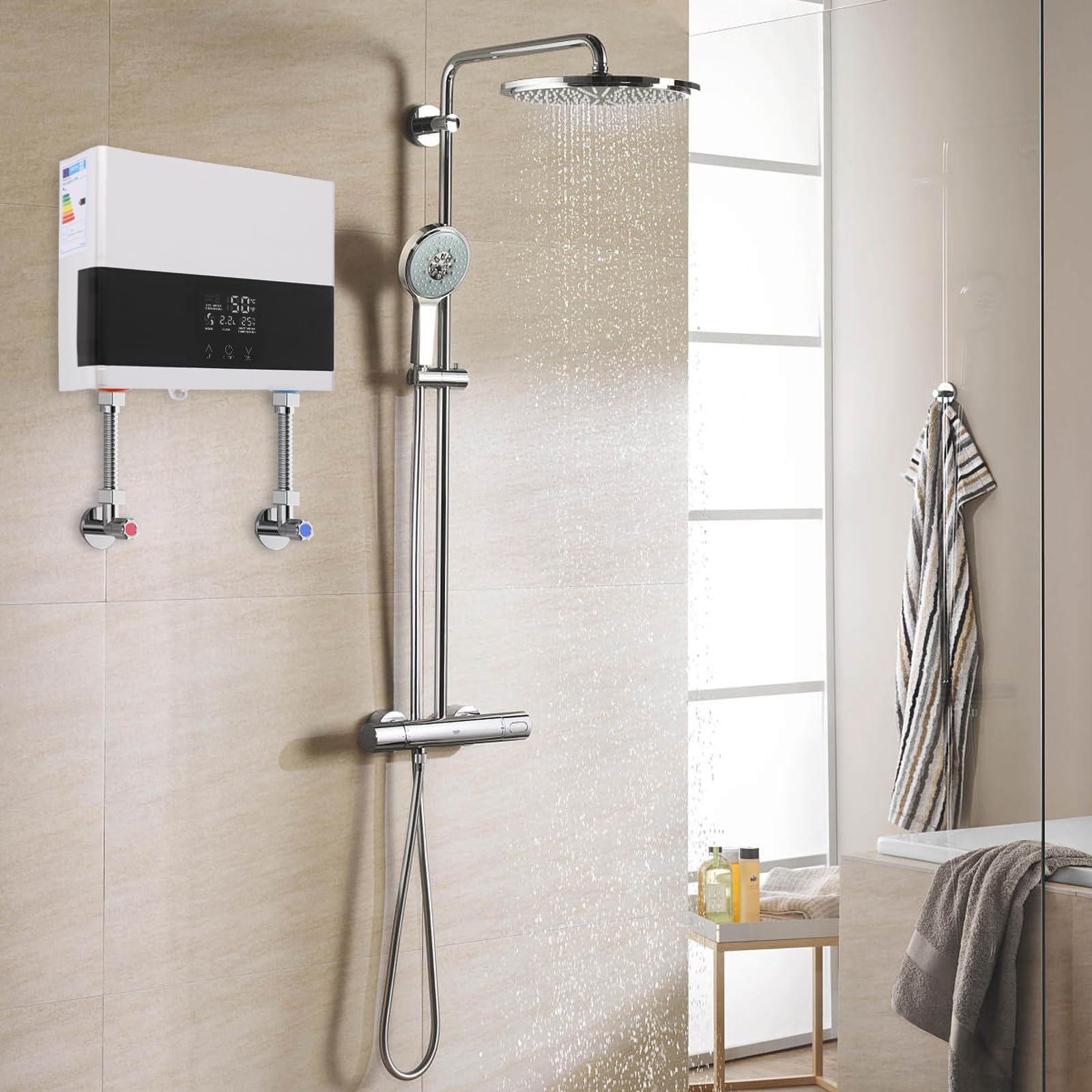 Calentador de agua, 6000 W, 220 V, pantalla táctil LED con mando
