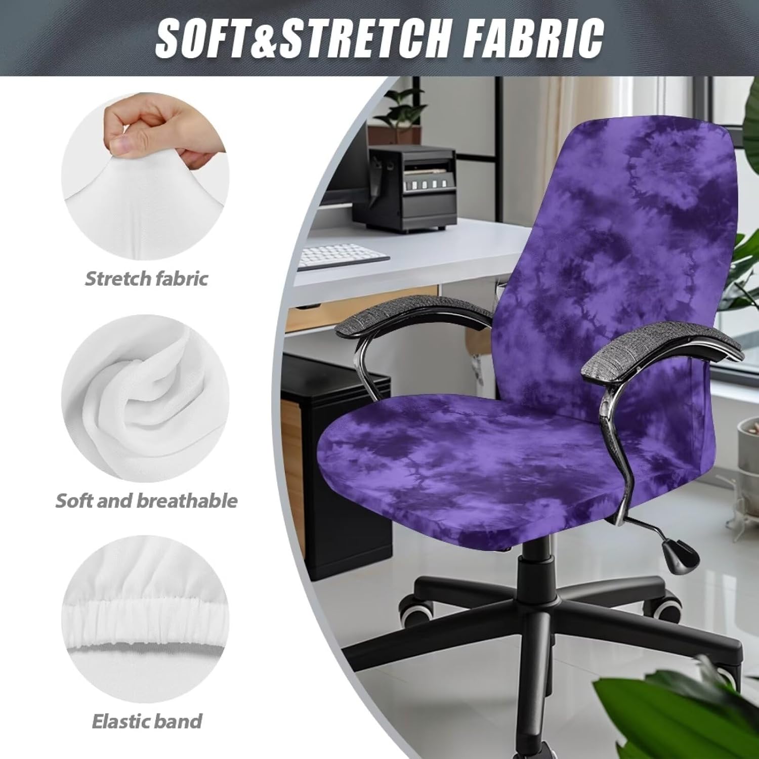 Tie Dye Print Office Chair Cover, Polyester Office Chair Seat Covers Breathable Computer Chair Slipcovers with Elastic Bottom Universal Desk High Back Seat for Offices-L