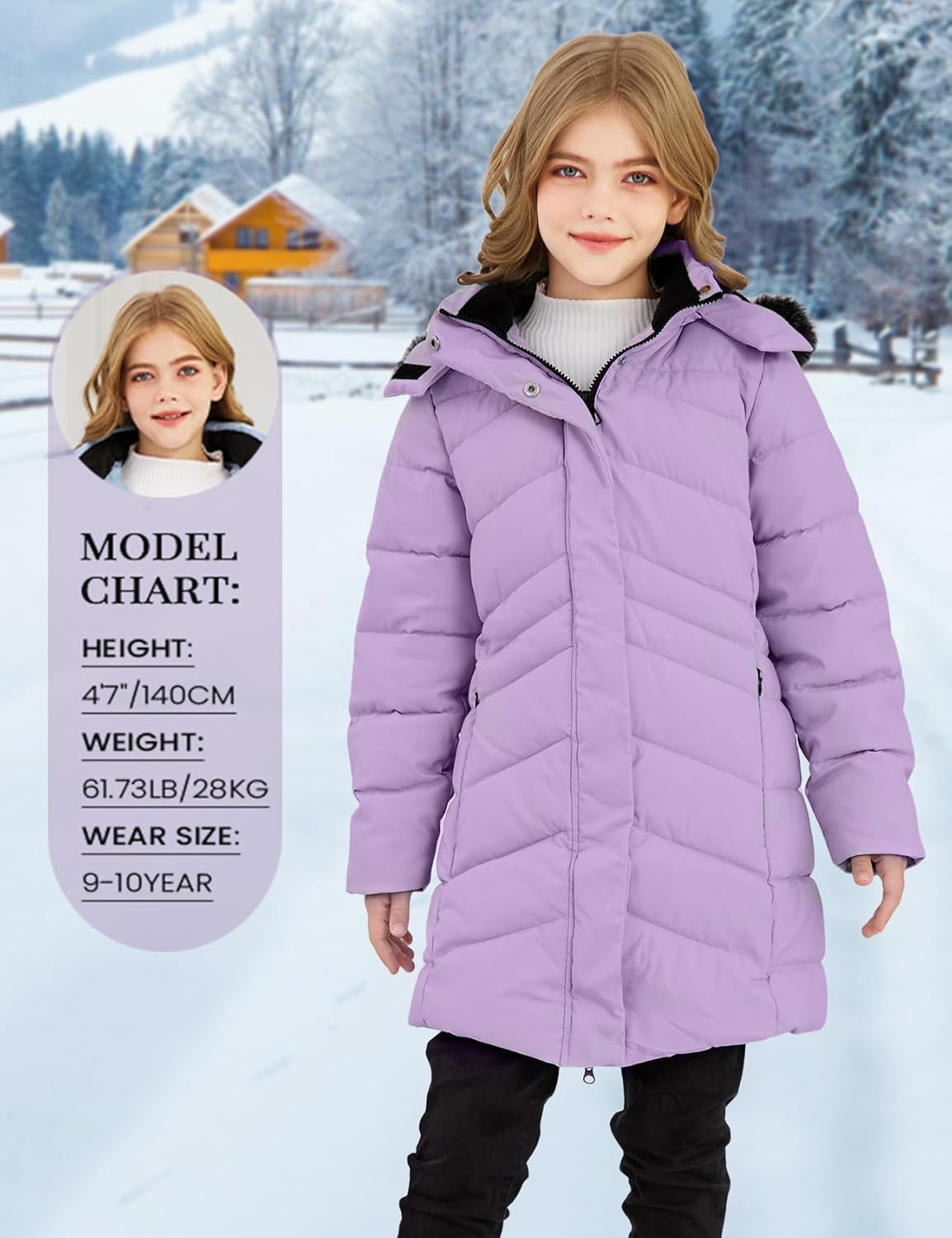 Yimoon Girl's Winter Coat Water-Resistant Warm Long Quilted Puffer Jacket Fleece Lined Hooded Parka Snow Coats - Image 5