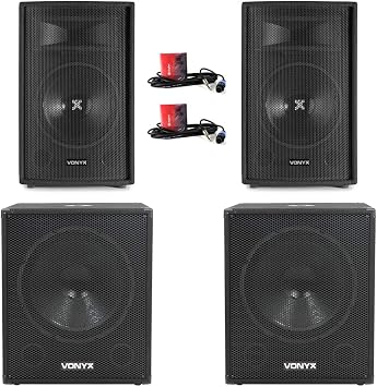 VONYX Complete DJ PA System with Dual 12" Passive Speakers, Pair 18" Active Subwoofers, Amplifier & Cables - 3200W Mobile Disco Sound System Package