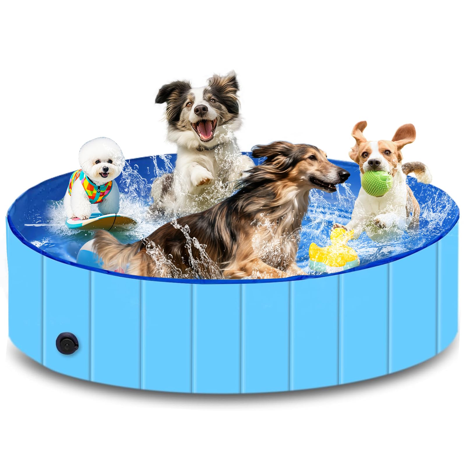 Hundepool, 160cm*30cm, Zusammenklappbarer Robuster Wasserdichter Schwimmpool für Kleine, Mittelgroße & Große- Anti-Rutsch Badewanne mit Verschleißfester Oberfläche für Katzen und Hunde im Garten