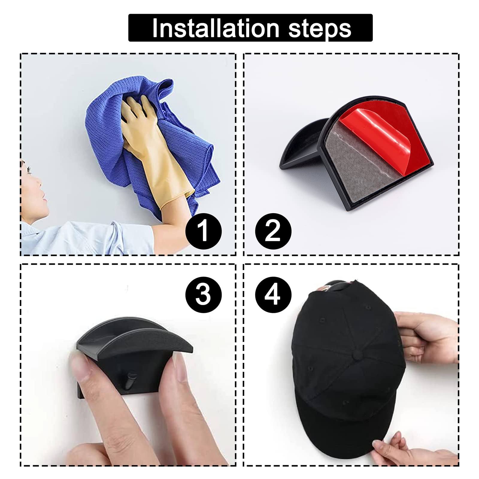 Ganci per Cappelli da Parete Senza Perforazione 12 Pezzi Ganci Appendi Cappello per Berretti da Baseball Organizzatore di Cappelli per Porta Armadio Camera da Letto