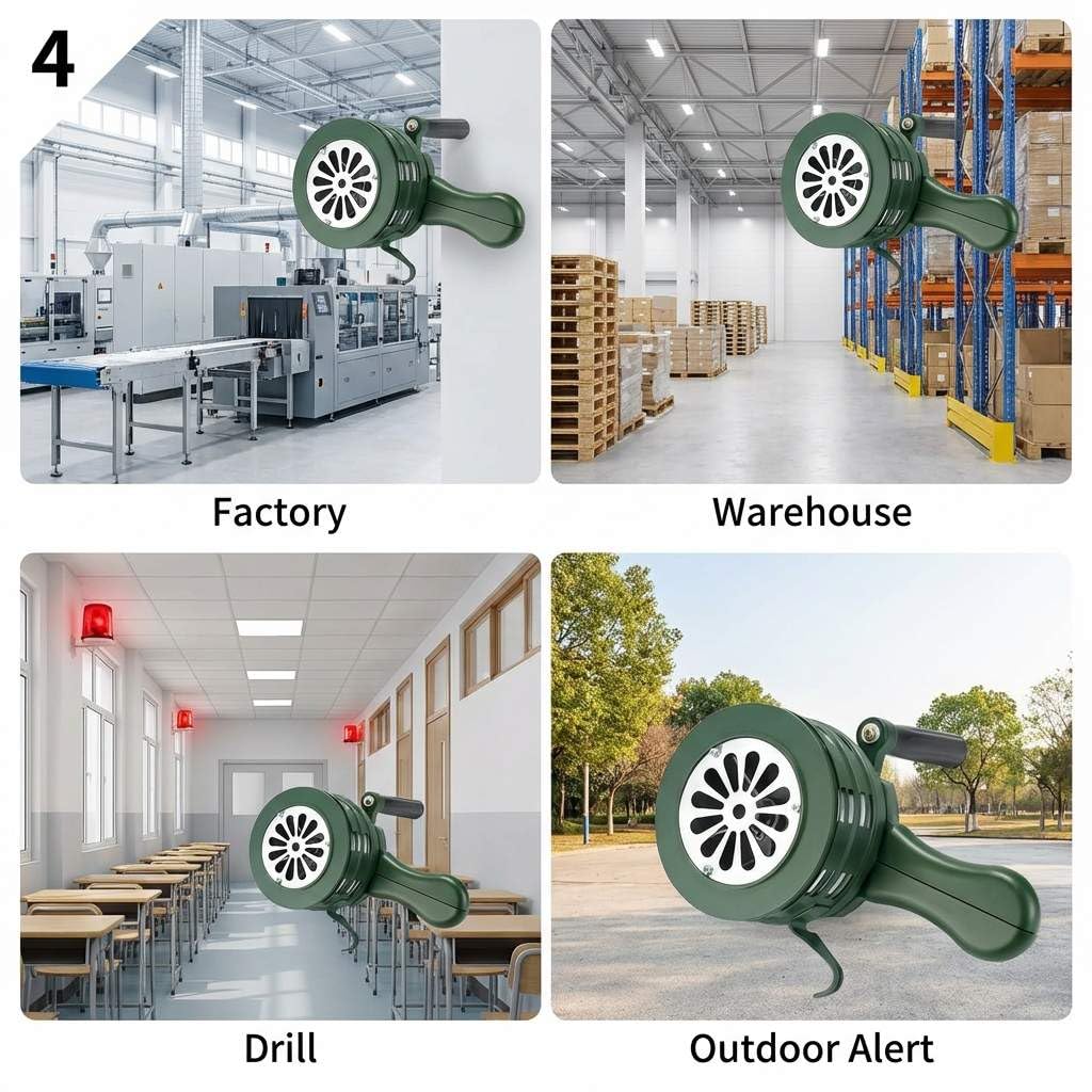 QWORK Sirena di sicurezza manuale, Allarme portatile a forma di sirena, Verde, 110 decibels