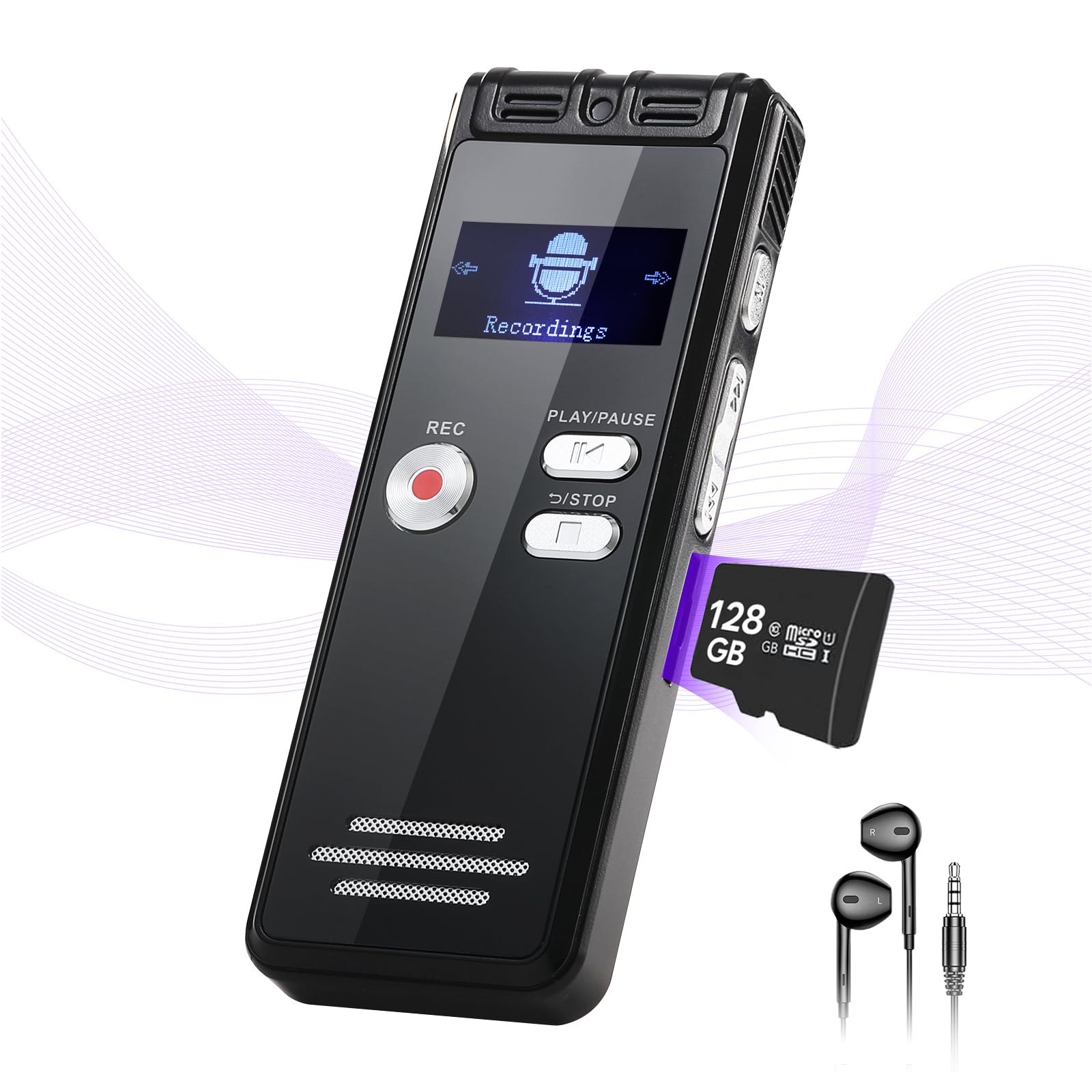 NekSide, registratore vocale da 128 GB, interfaccia di tipo C, registrazione one-touch, MP3, 3072 kbps, registratore vocale digitale, registratore vocale HD Dual MIC per conferenze, riunioni