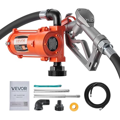 VEVOR Fuel Transfer Pump, 12V DC 15 GPM, Cast Iron Diesel Transfer Pump Kit, with Manual Nozzle, Discharge Hose, Overheat Protection, Power Cable, Explosion-Proof, for Gasoline Diesel Kerosene & More