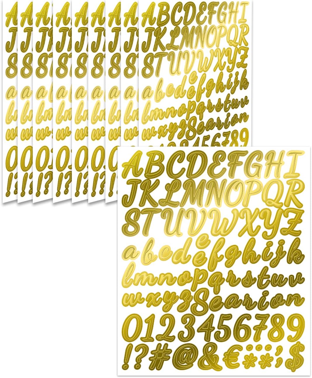 Uniclife 10 Sheets Gold Letter Stickers, 840 Pcs Scrapbook Stickers, 1 Inch Vinyl Number Alphabet Sticker, Self-Adhesive Stick on Letters for Mailbox Bottles Crafts Posters Decor
