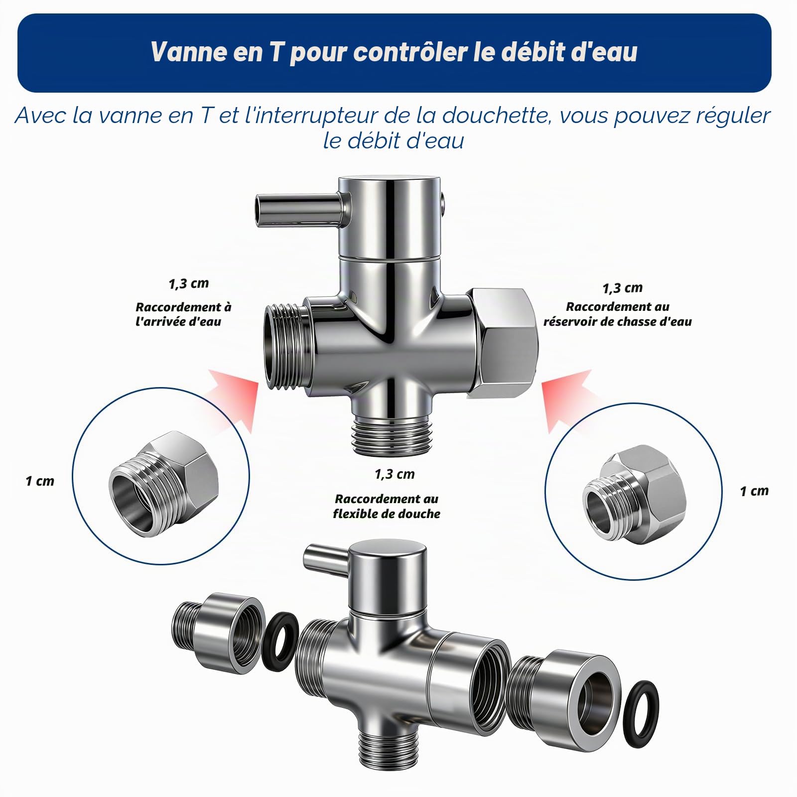 Pulvérisateur de bidet à main en Acier Inoxydable, Douchette Bidet Avec Vanne En T G1/2" Et Adaptateur Toilette G3/8", Flexible 150Cm, Support Mural Ou Crochet, Douche Pour Bébé, Animaux Et Hygiène