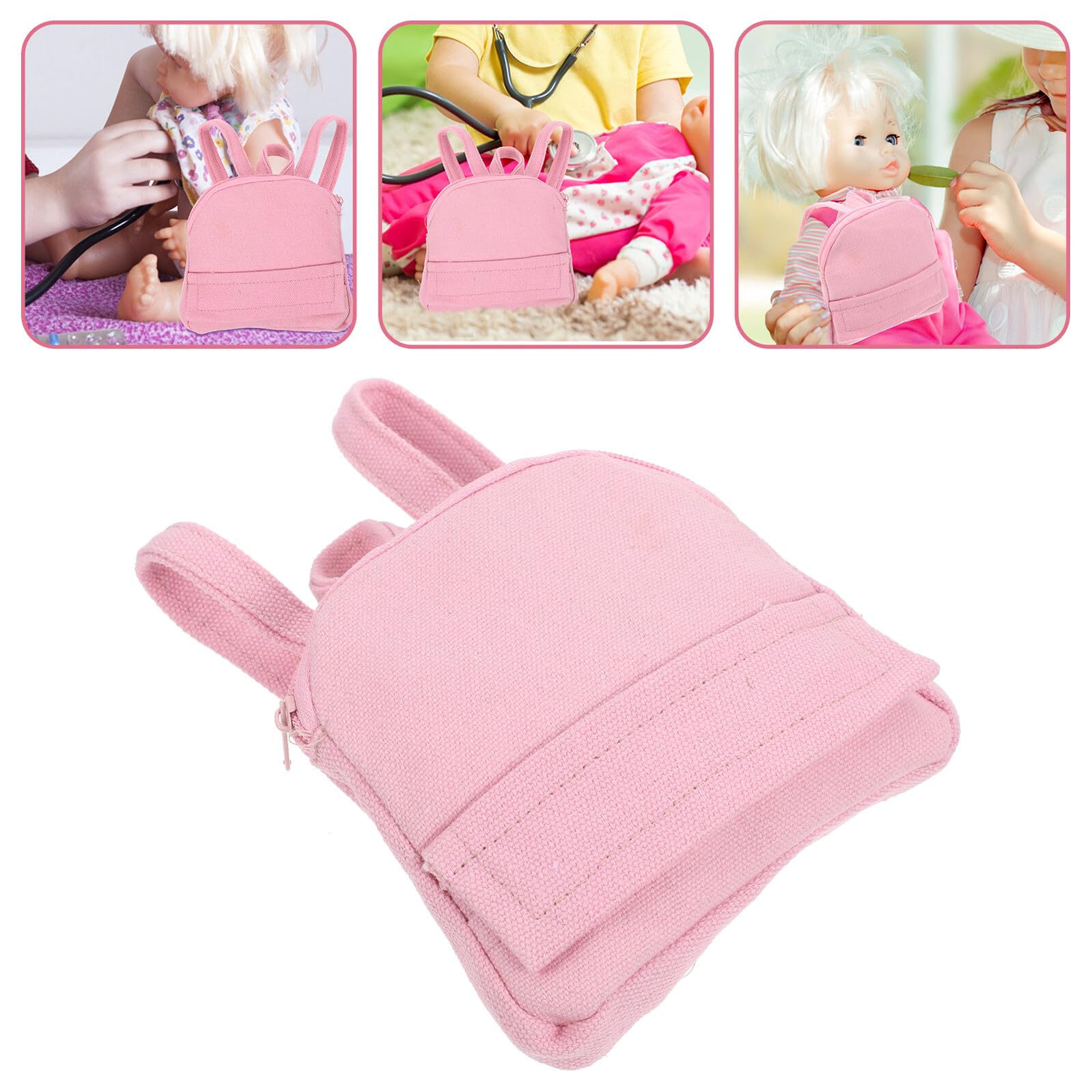 GLEAVI Kleiner Rucksack für 18 Zoll Puppen Puppenrucksack aus Stoff in Rosa Geeignet zum Spielen und Modisch für Kinder als Puppenaccessoire
