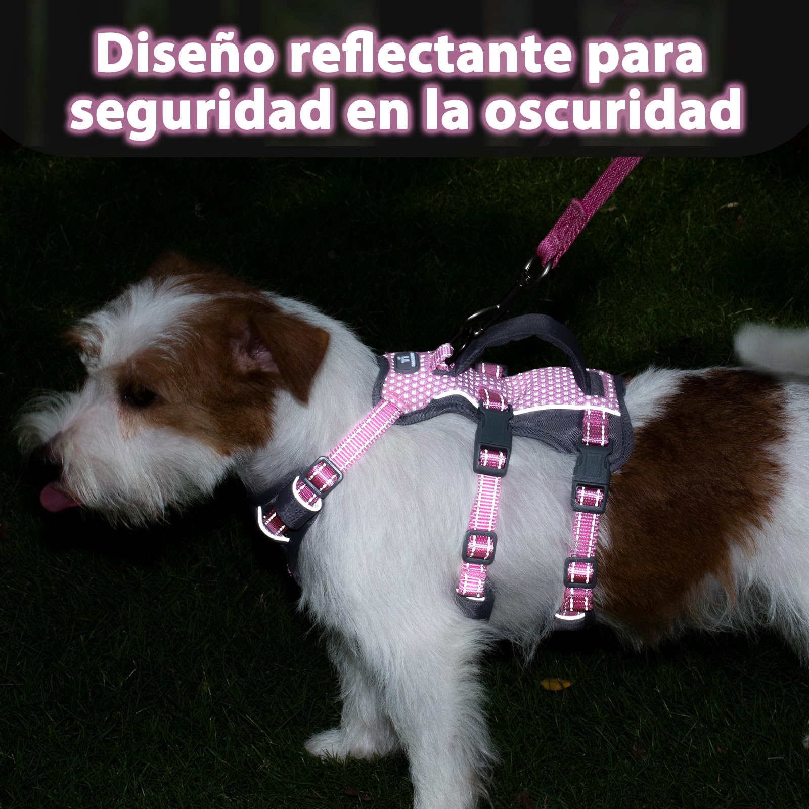 Huntboo Arnes Perro Pequeño Mediano Grande, Arnes Antiescape Perro con Asa, Reflectante Arnés Antitirones para Perros, Chaleco Transpirable y Ajustable, para Paseo y Entrenamiento (Rosa Claro,S)