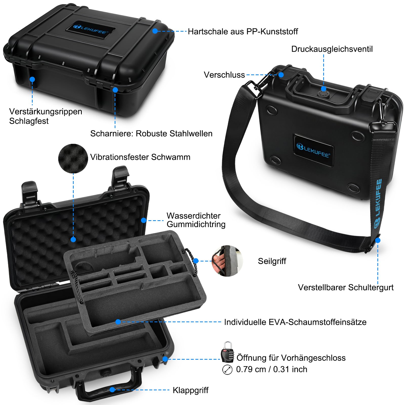LEKUFEE Tragbare wasserdichte Tragetasche für Insta360 X5/X4 Air/X4/x3,Must-Have-Bundle,Starter-Bundle und Zubehör (nur Koffer)