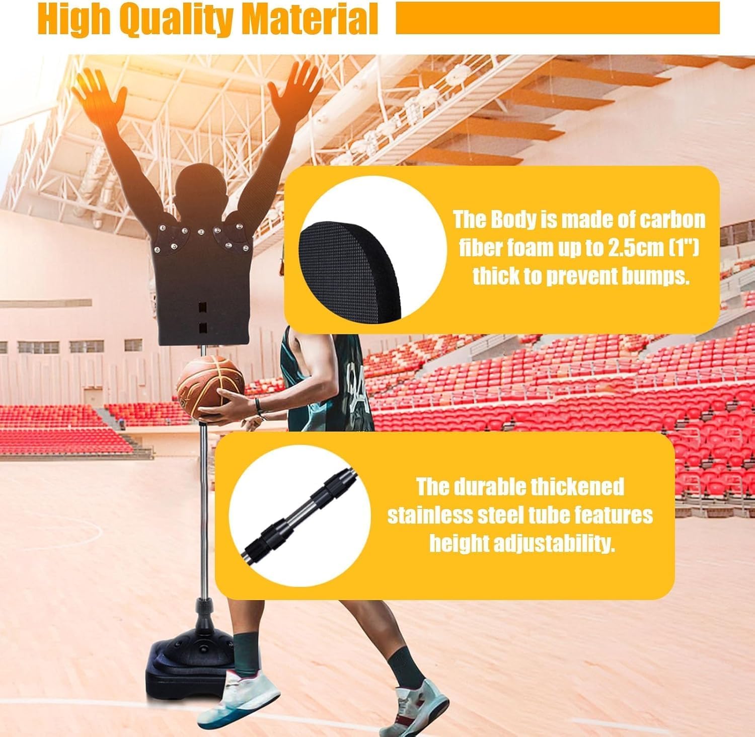 Basketball Dummy Defender Trainer, Professional Floor Stand Shot Trainer Mannequin, with Movable 60° Arm (Black B)