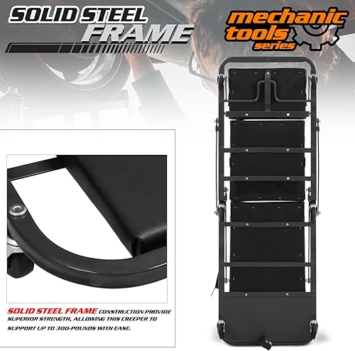 Miniatura 33 de M-AUTO Z Creeper plegable 2 en 1 - Enredadera y asiento plegable para automóvil, silla de garaje ajustable de 36 pulgadas para acostarse o sentarse