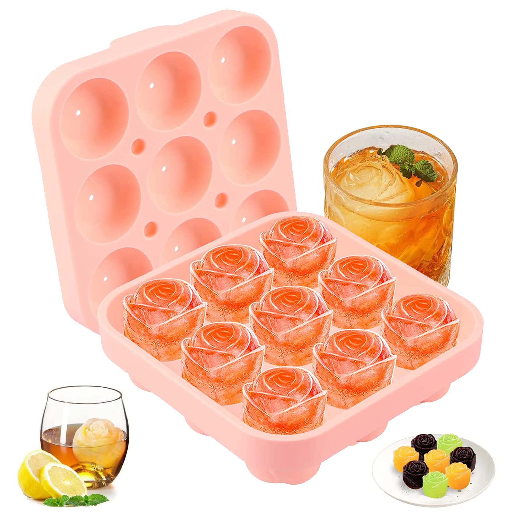 Stampo Cubetti Ghiaccio A Cuore In Silicone - Con Coperchio, Per Cocktail E Gelati, Rosa - Foto 3