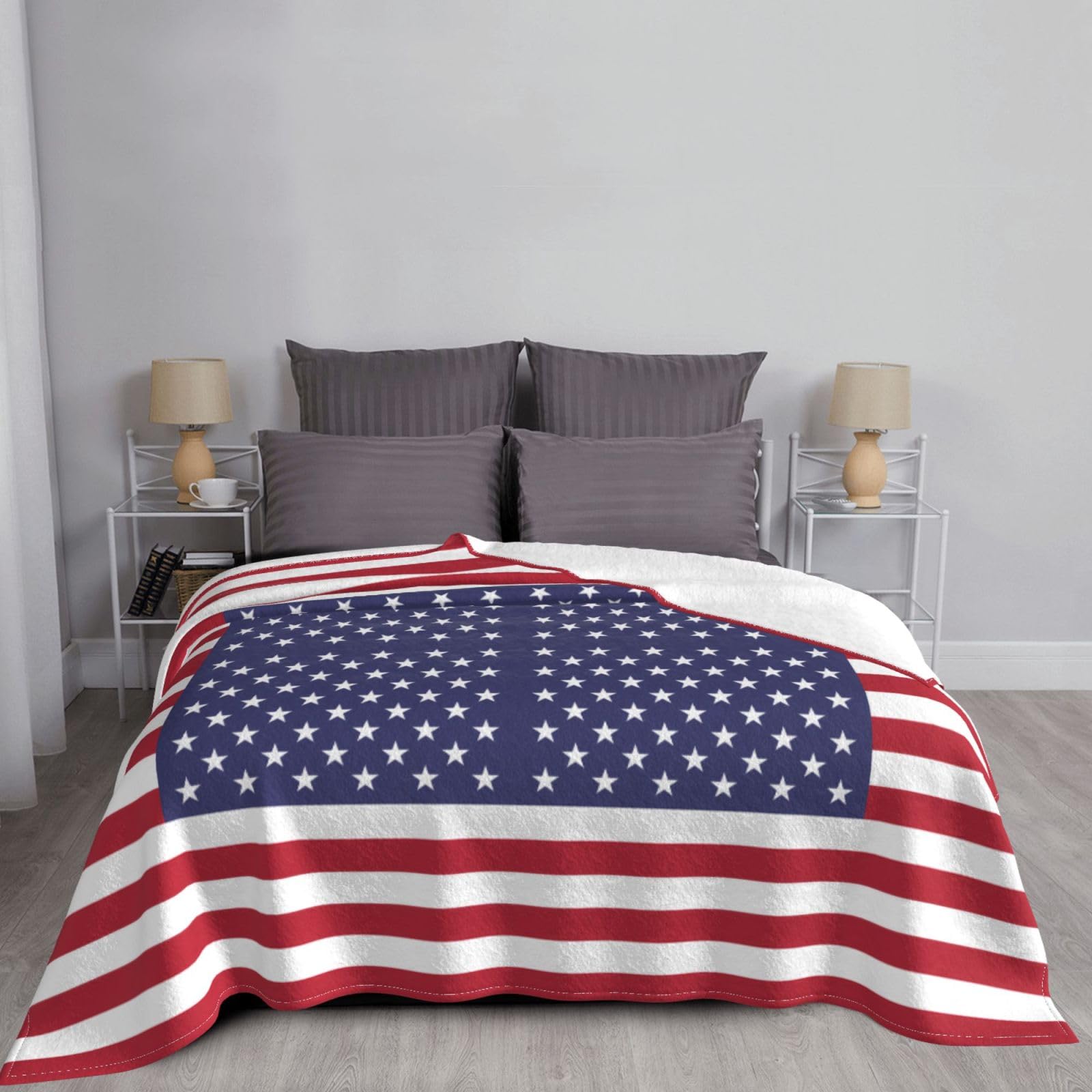 Manta de viaje portátil de 80 x 60 pulgadas, suave, resistente a las arrugas, plegable, exquisito estampado de la bandera estadounidense
