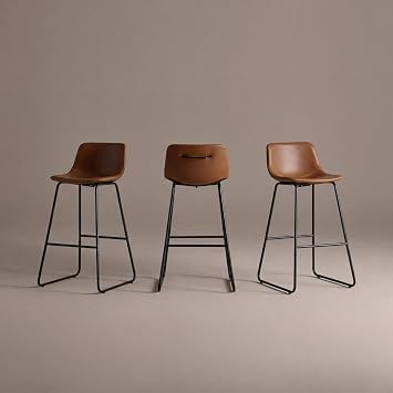 Mistpople Counter Height Bar Stools - 30 Inch Barstools Set of 3 with Back and Footrest, Modern Faux Leather Armless Bar Chairs with Metal Legs for Kitchen Island, Dining Brown