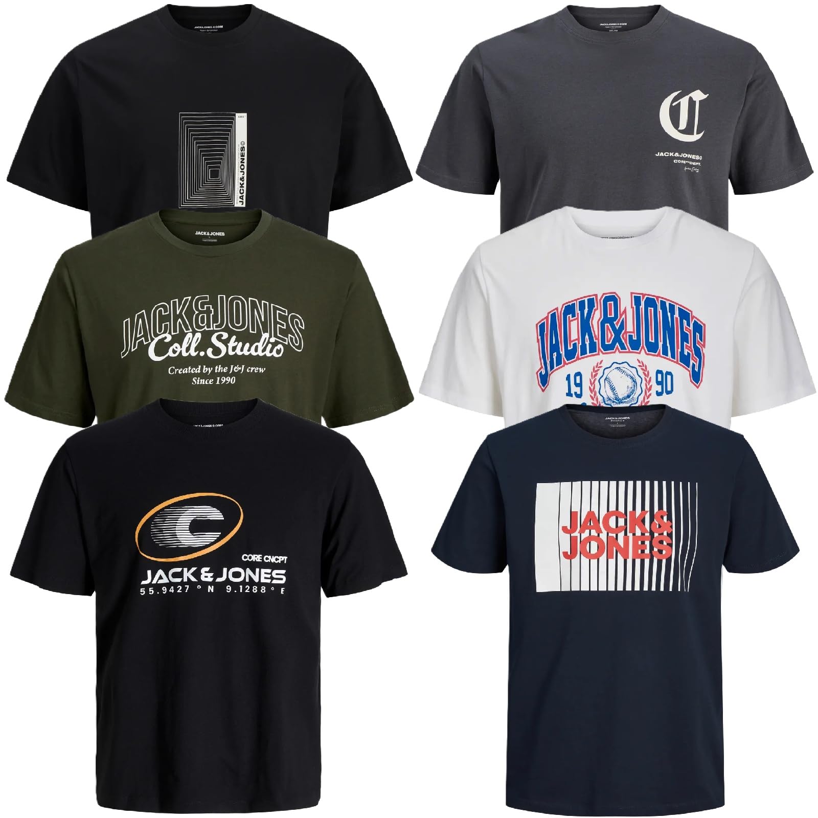 Jack & Jones Herren-T-Shirt 6er Pack – Rundhals, Baumwollmix, In Verschiedenen Größen