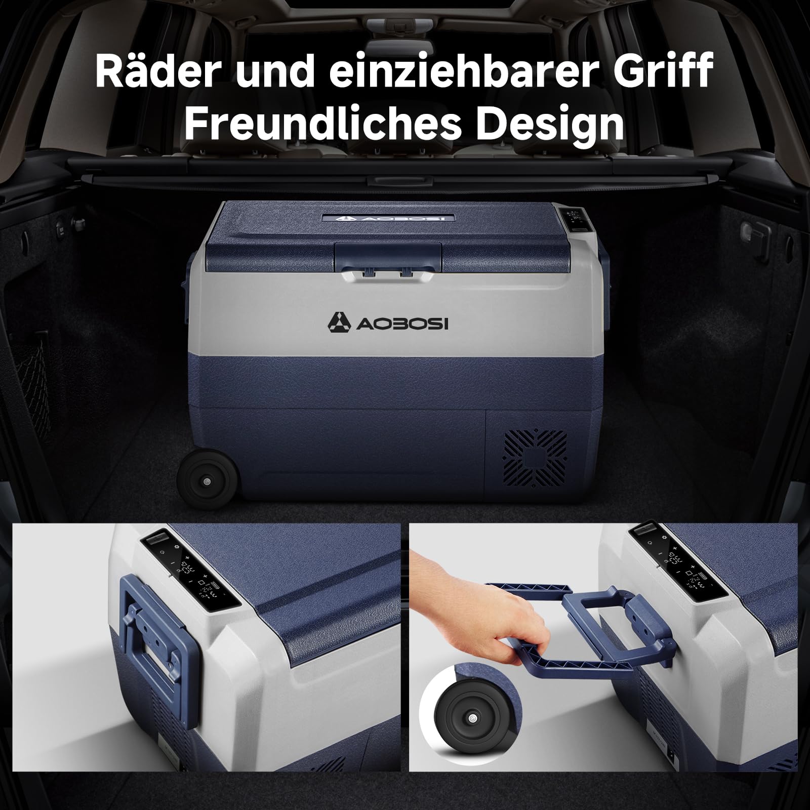 AAOBOSI Kompressor Kühlbox 50 L, 12/24 V 100-240 V, APP-Steuerung, bis -20 °C, Dual Zone