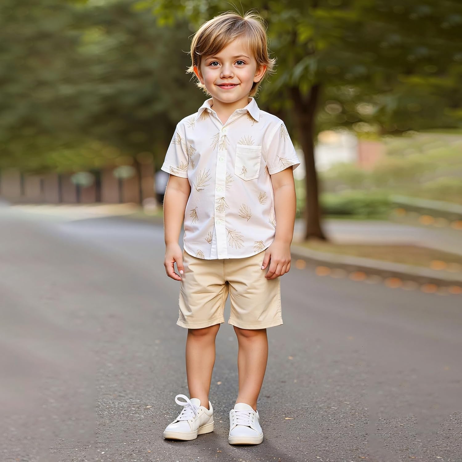 Toddler Boys Hawaiian Shirts 2 Piece, Floral Button Down Shirt and Shorts Summer Beach Outfits for kids - Image 5