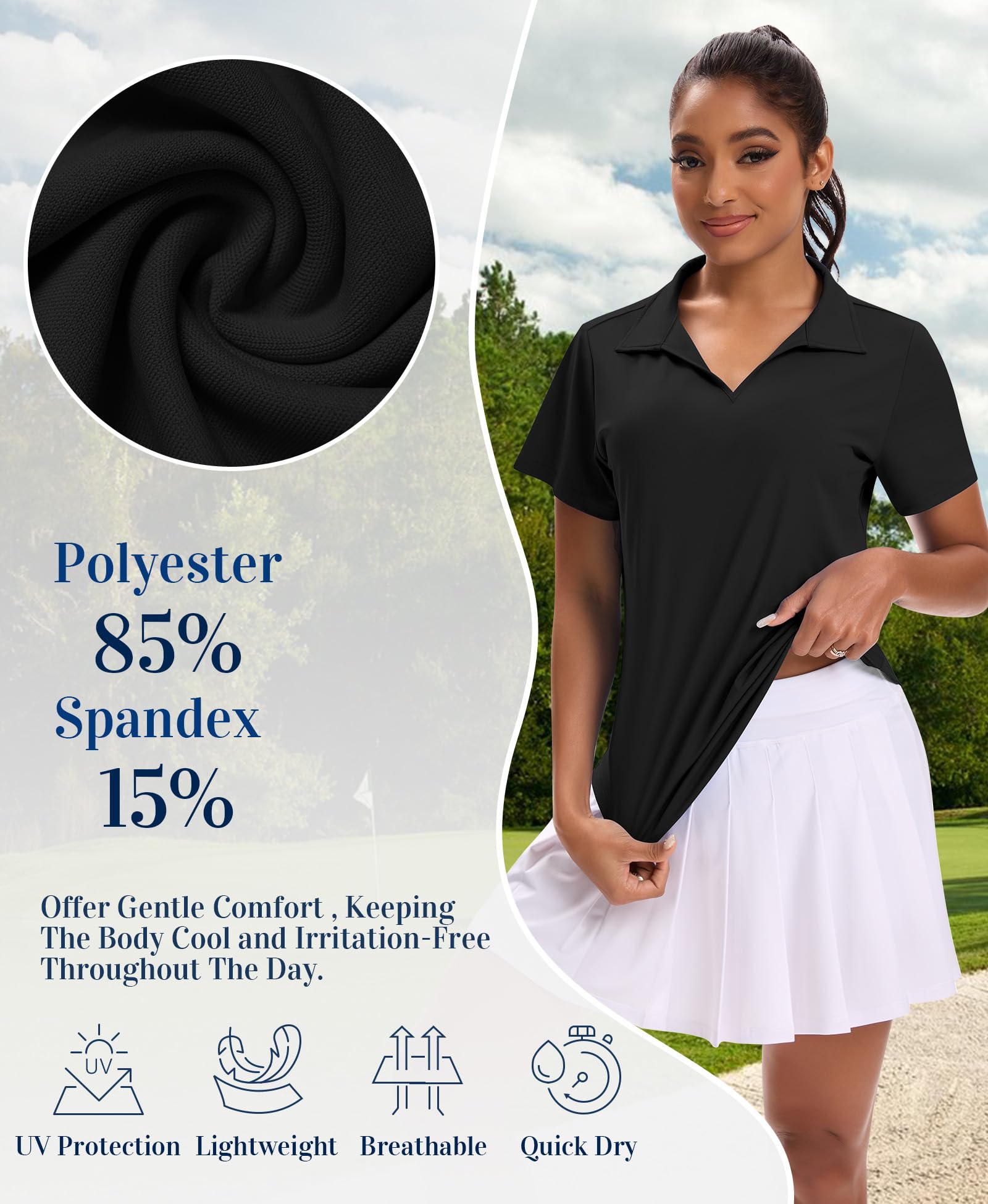 JoyGirl Polo da golf a maniche corte da donna UPF 50+ con scollo a V, maglietta leggera per sport, tennis, traspirante, top da palestra