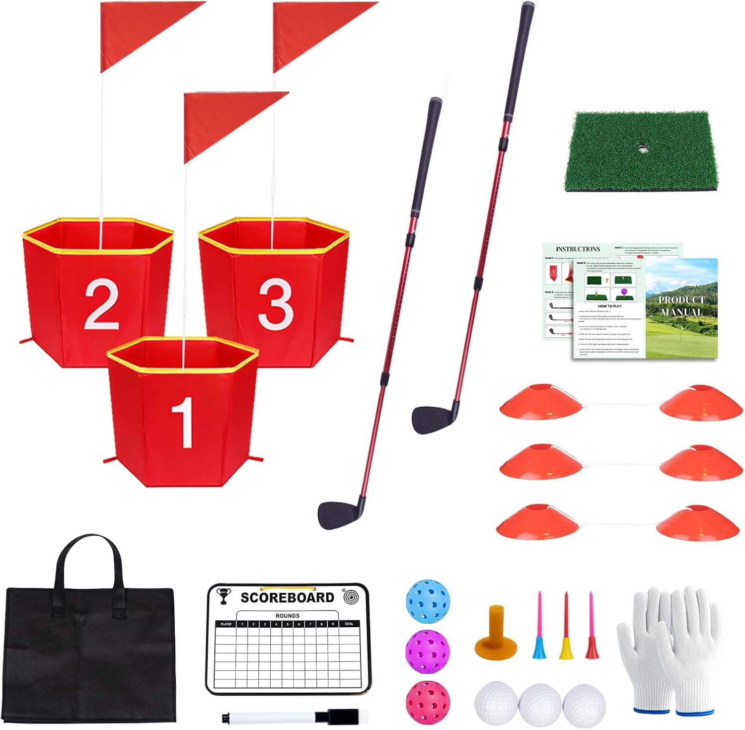 Backyard Golf Game,3pcs Golf Yard Game with 2 Adjustable Clubs, Suitable for Lawns,Outdoors,Parks and Beaches