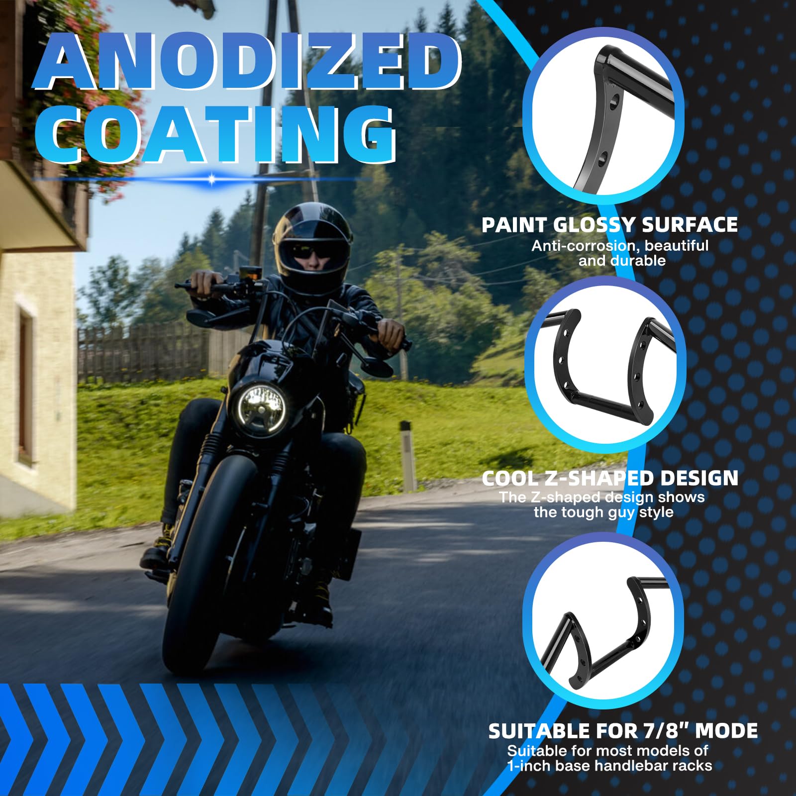 DREAMIZER Motorradlenker Z Bars 22 mm 7/8 Zoll Ape Hanger Lenker für Drag Kompatibel mit Bobber Chopper Cruisers Softail Dyna Sportster