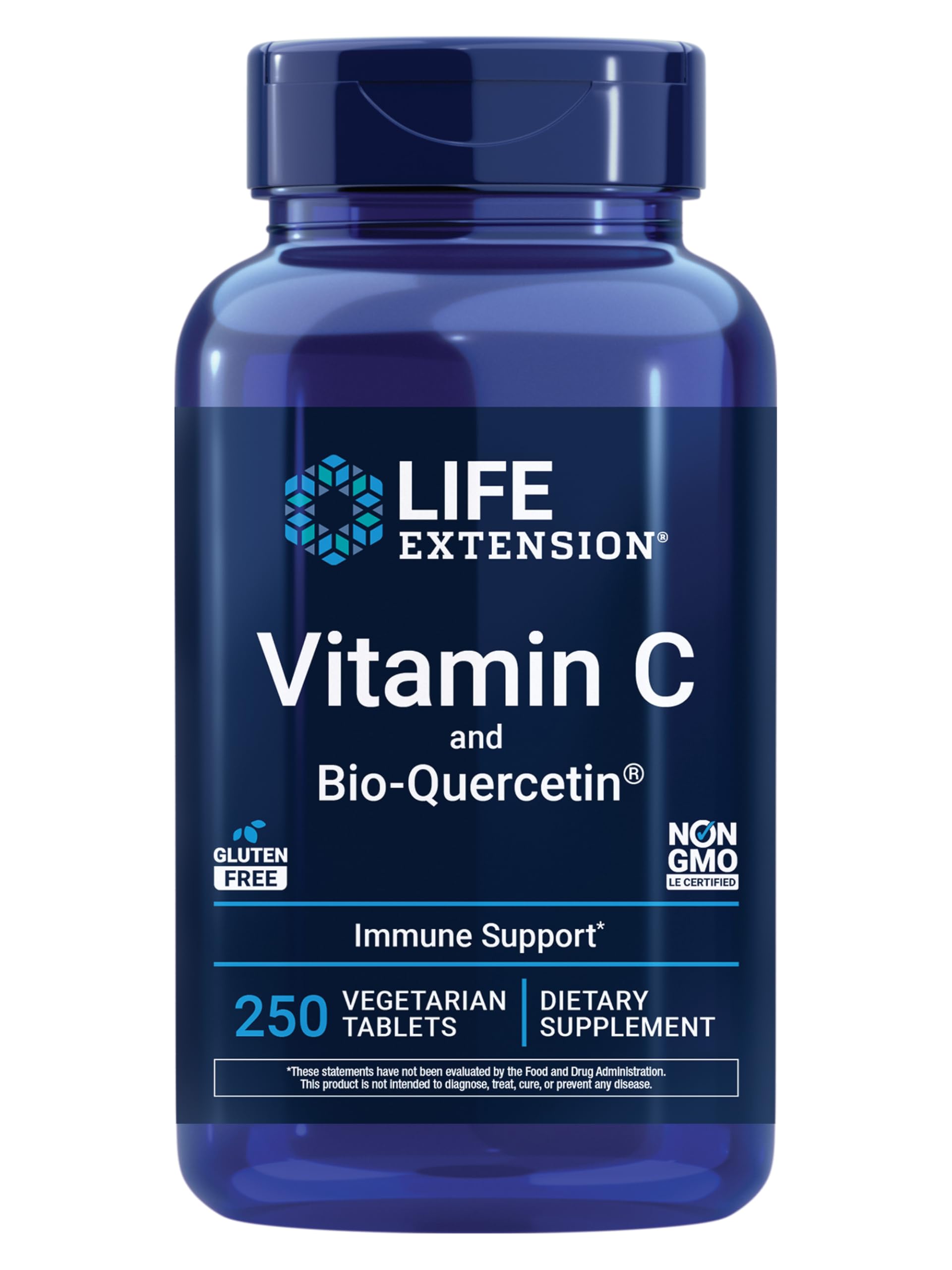 Vitamin C & Bio-Quercetin Phytosome – for Immune Support & Anti-Aging – Promotes Collagen Formation and Iron Uptake - Gluten-Free, Non-GMO – 250 Vegetarian Tablets