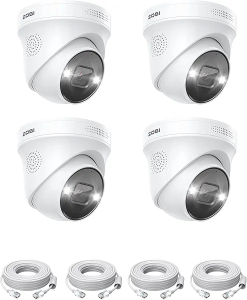 ZOSI 4PK 4K PoE Add On Camera with Ethernet Cables,8MP Weatherproof Outdoor Indoor Dome Security Camera with Person/Vehicle Detection,Night Vision,2 Way Audio,Only Compatible with ZOSI 4K PO