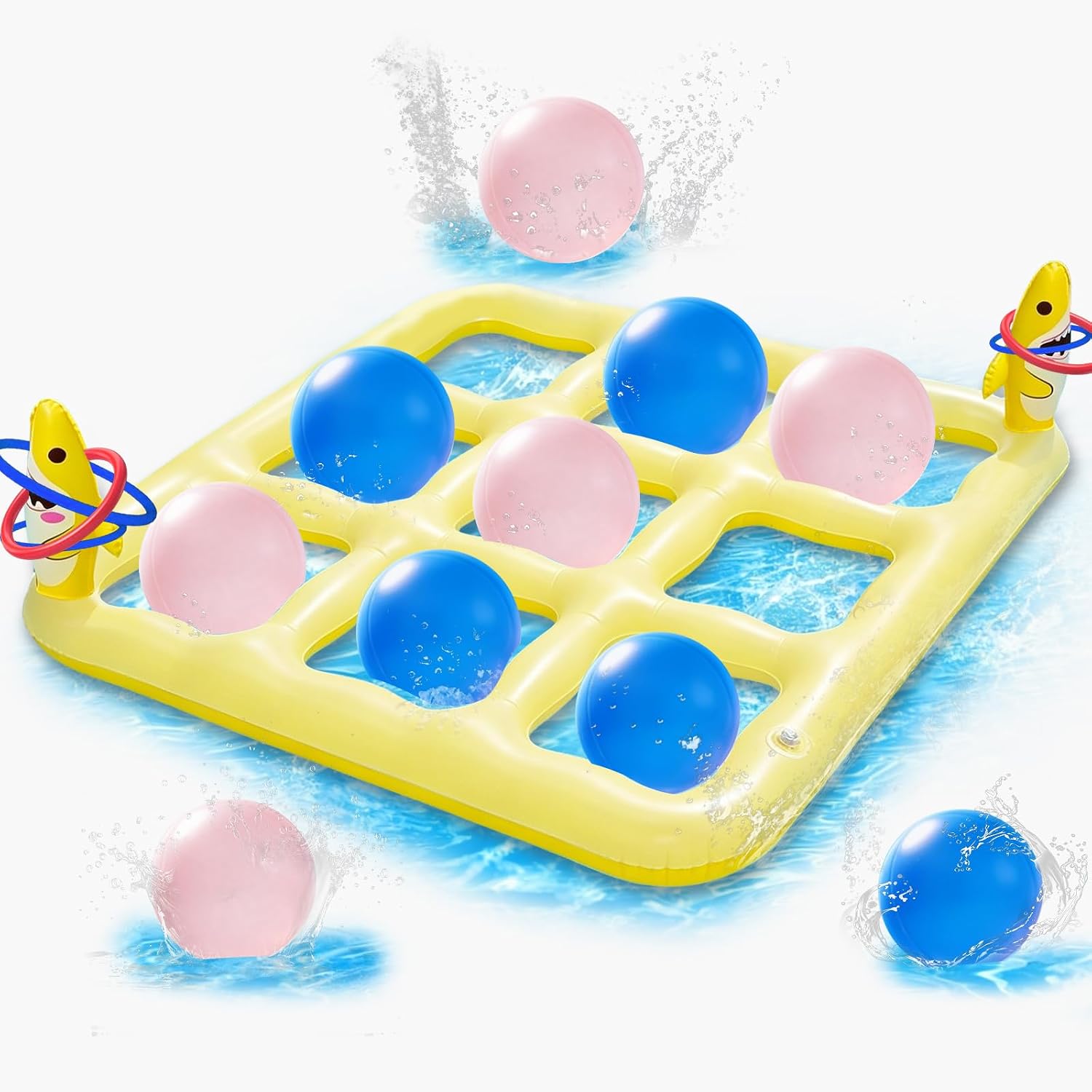 JOMBY 2-in-1 Giant Pool Tic Tac Toe Game - Pool Toys Games Set with 10 Balls & 6 Rings, Inflatable Outdoor Yard Games for Kids Adults Family, for Adults Teens Kids 2-10 Players